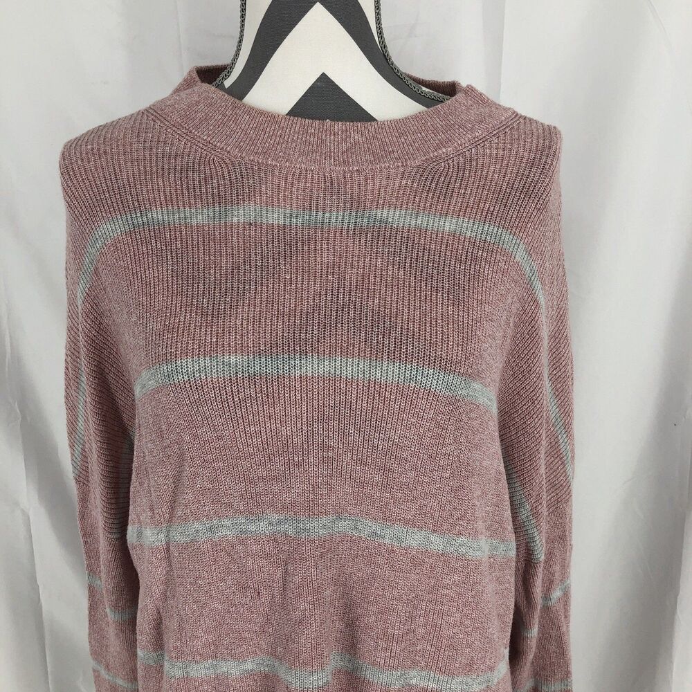 American Eagle Jegging Fit Sweater Long Sleeve Pink Gray Striped XL